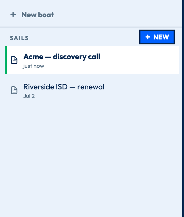 Boats and sails library: switching between profiles and sessions